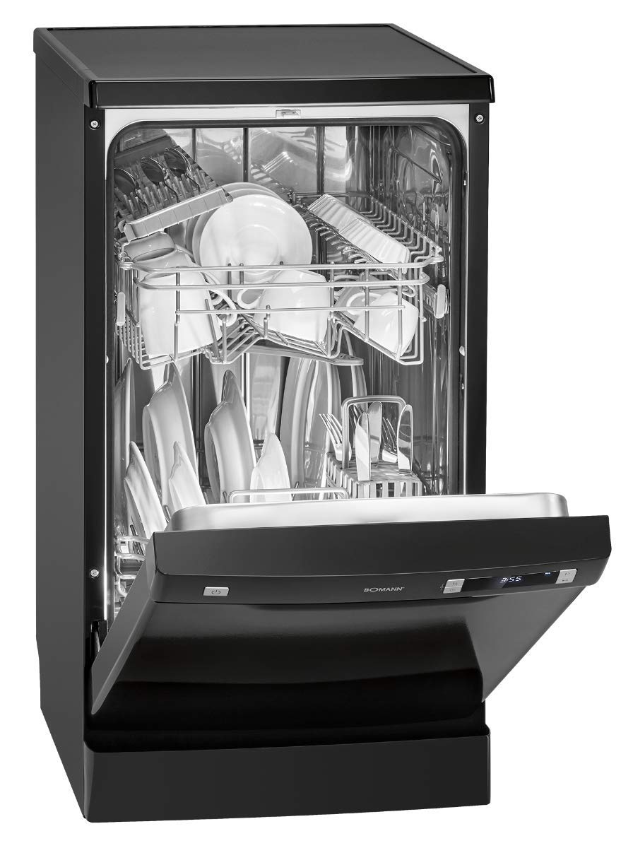Bomann Dishwasher 45 cm, 10 Place Settings, Dishwasher Stand or Substructure, 7 Programmes & 2 Spray Levels, Dishwasher with Start Dial, Dishwasher Can Be Under-Assembled GSP 7418, Black