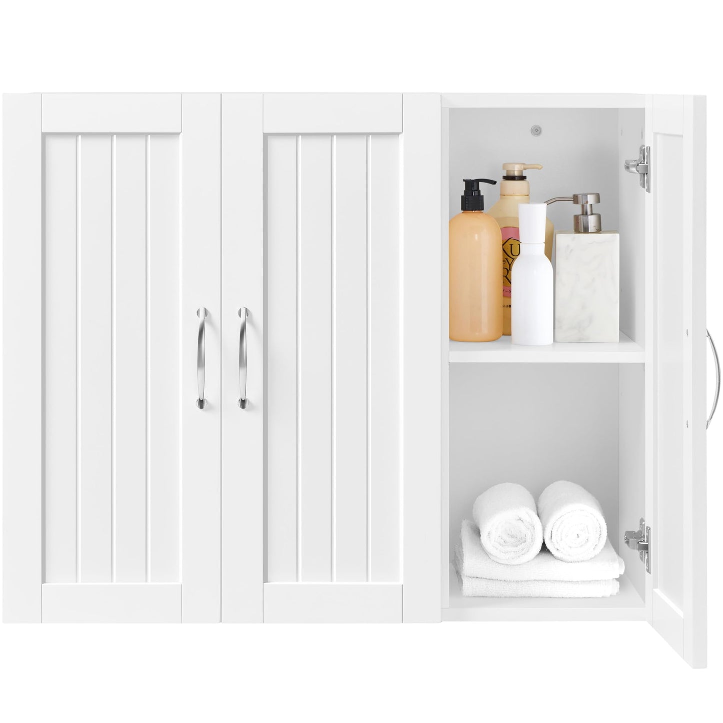 Yaheetech Bathroom Cabinet Wall Cabinet with 3 Doors Bathroom Cabinet Wall Shelf Kitchen Cabinet with Height-Adjustable Shelf for Bathroom Kitchen Laundry Room 75 x 31 x 60 cm