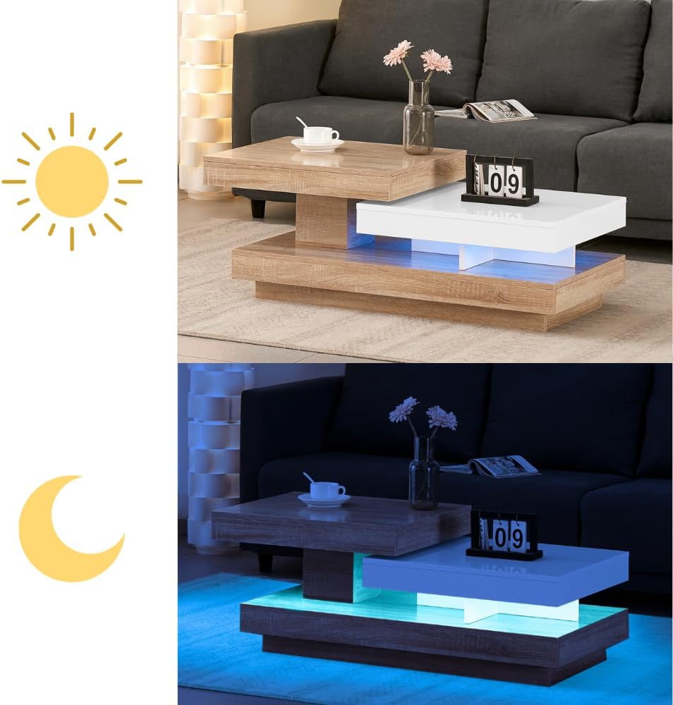 Rotating Coffee Table White Living Room Table with Rotating Board High Gloss Modern Side Table Coffee Table