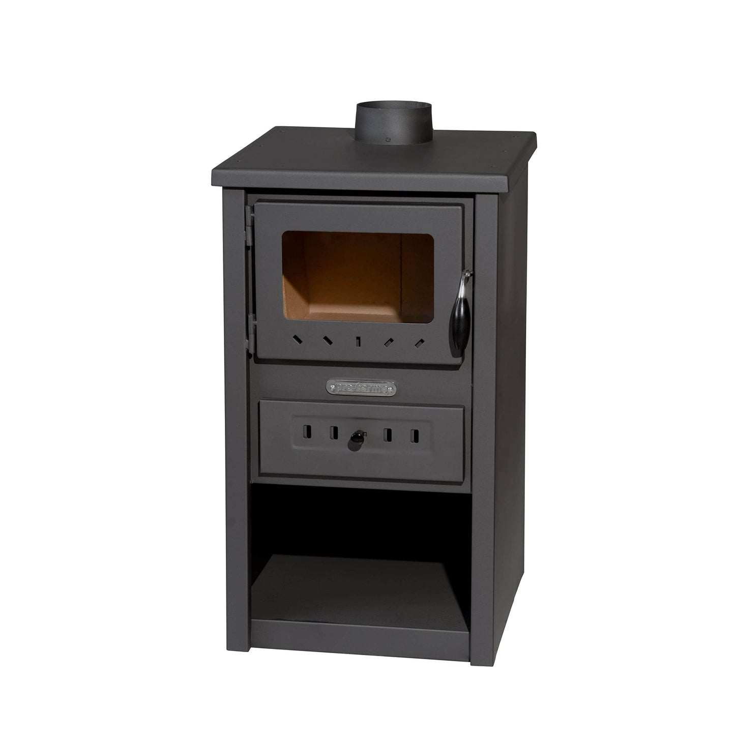 ProTermo Nova S Fireplace Anthracite / Black - 7.5 kW Heating Output - 43 x 46 x 74 cm Wood Stove with Fireclay Stones with Viewing Window - Type 2