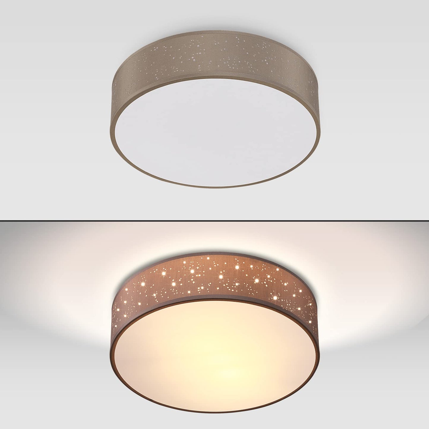 MONZANA® Ceiling Light Starry Sky Living Room Bedroom E27 Grey Round 38 cm Fabric Shade 2 Bulbs 40 W Kitchen Lamp Ceiling Light Fabric Ceiling Lamp