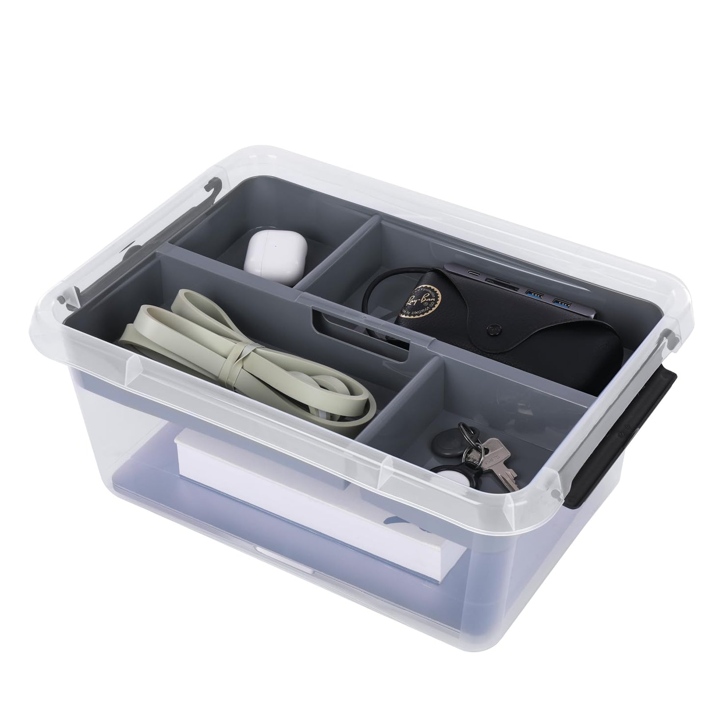 astor24 Storage Box with Lid - Transparent Organiser 40 L - Food Safe - Stackable. Ideal for Office, Children's Room, Clothes Boxes - Kitchen - Workshop