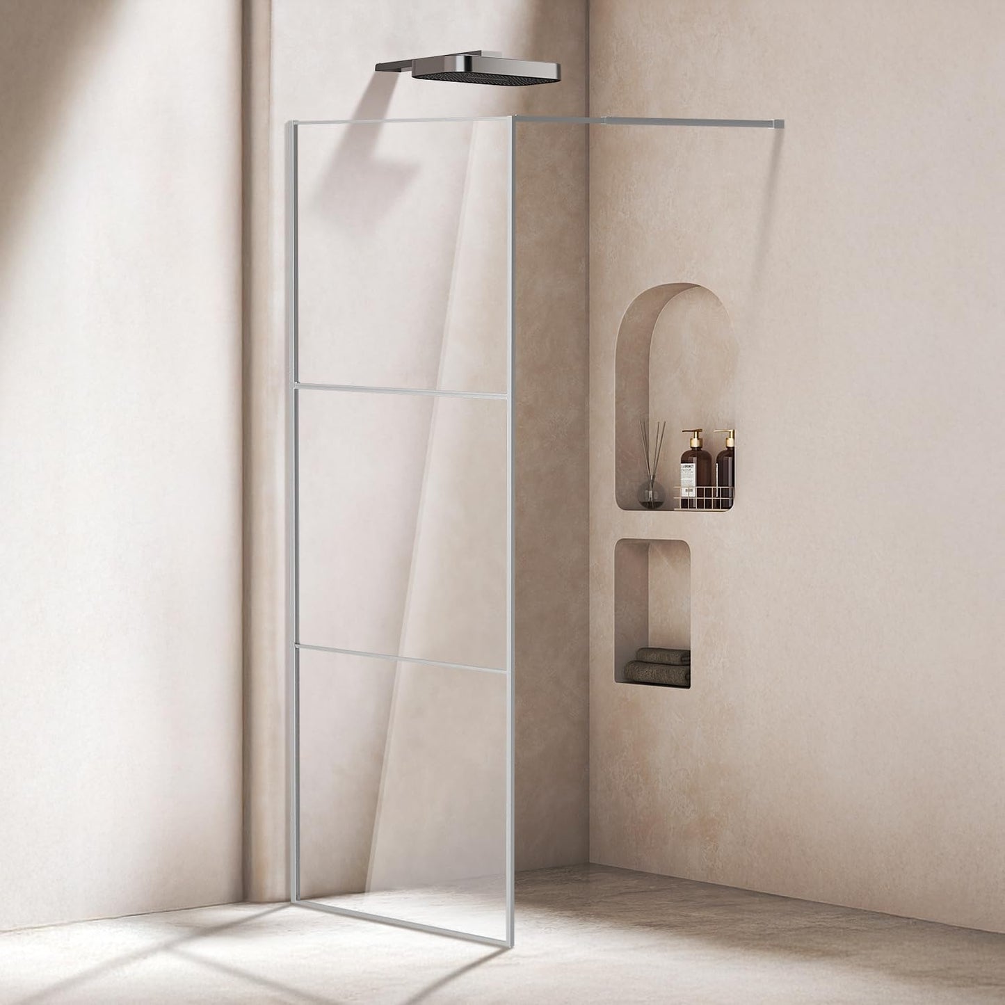 Shower Screen 80 x 200 cm Walk-in Shower Shiny Silver 3-Piece Segmented Full Frame 5 mm Tempered Safety Glass Right/Left Mountable for Floor or Shower Tray