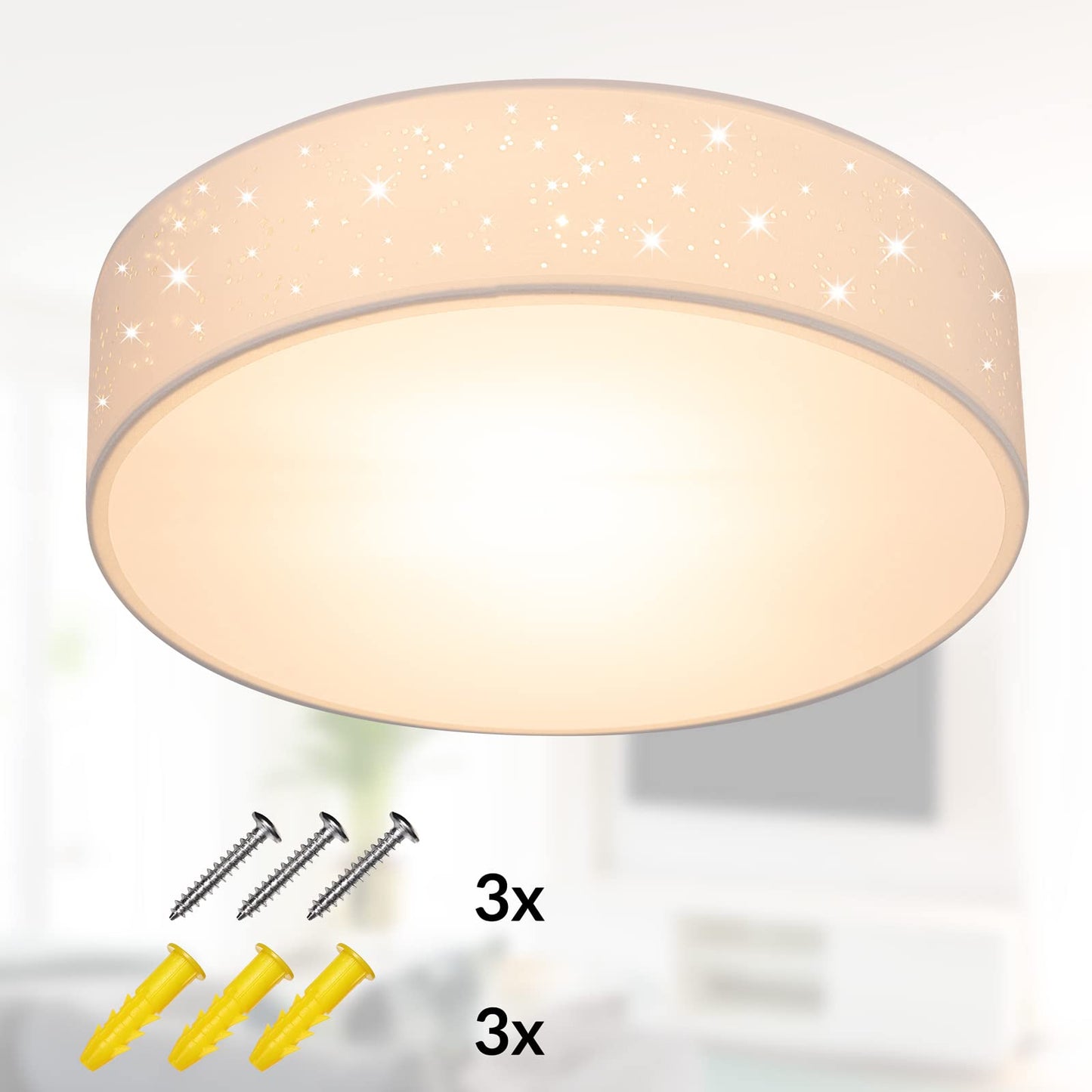 MONZANA® Ceiling Light Starry Sky Living Room Bedroom E27 Grey Round 38 cm Fabric Shade 2 Bulbs 40 W Kitchen Lamp Ceiling Light Fabric Ceiling Lamp