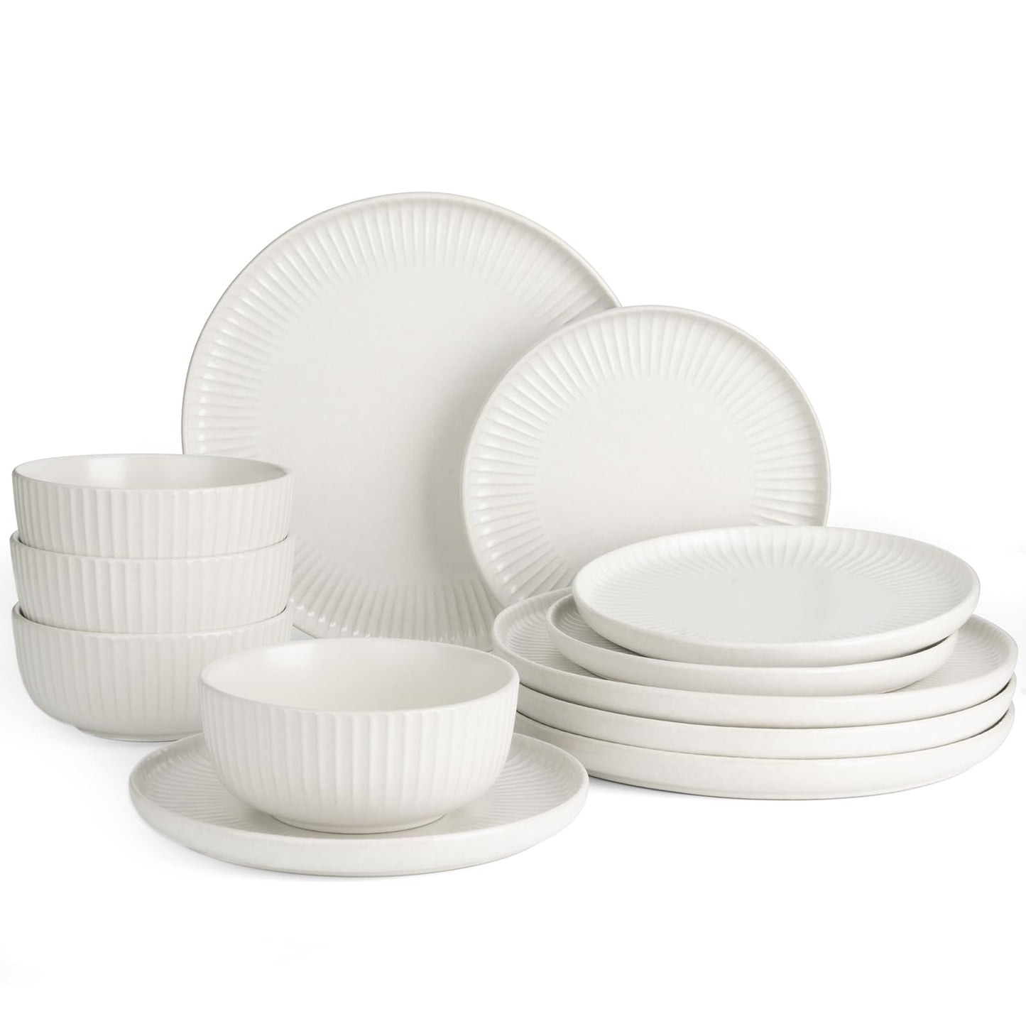 Starlight Crockery Set, 18-Piece Plate Set, Crockery Set for 6 People, Ribbed Textured Tableware, Microwave & Dishwasher Safe, Anti-Scratch, Reactive Glaze, Matt Black Grey