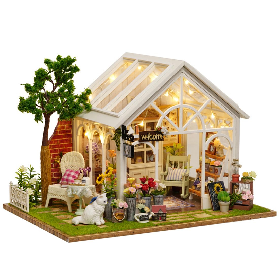 UINOFER DIY Greenhouse Wood, Miniature Garden House Building with Furniture, Creative Construction Kit Adults, Model Kit for Adults and Children - Hanging Garden
