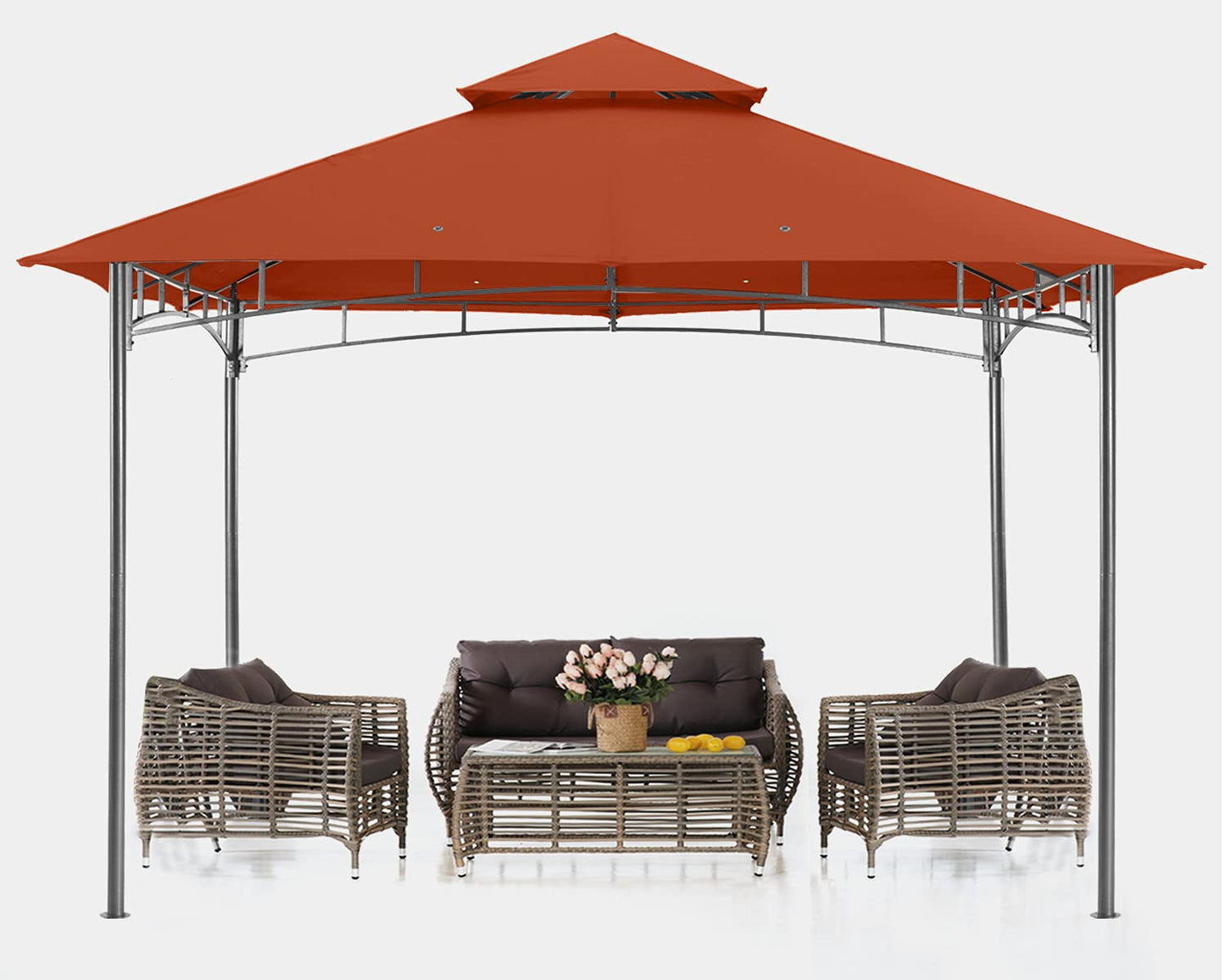 ABCCANOPY Pavillon 2.5x2.5m Wasserdicht Stabil Winterfest Gartenpavillon，Doppeldachweichdach Hinterhof-Partyzelt mit Netz für Schatten und Regen,Grau