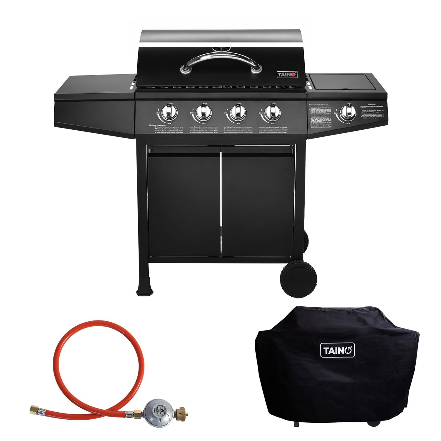 TAINO Basic BBQ Gas Grill Trolley Stainless Steel Burner + Side Burner Grill (Gas Grill Basic 4+1 Set)