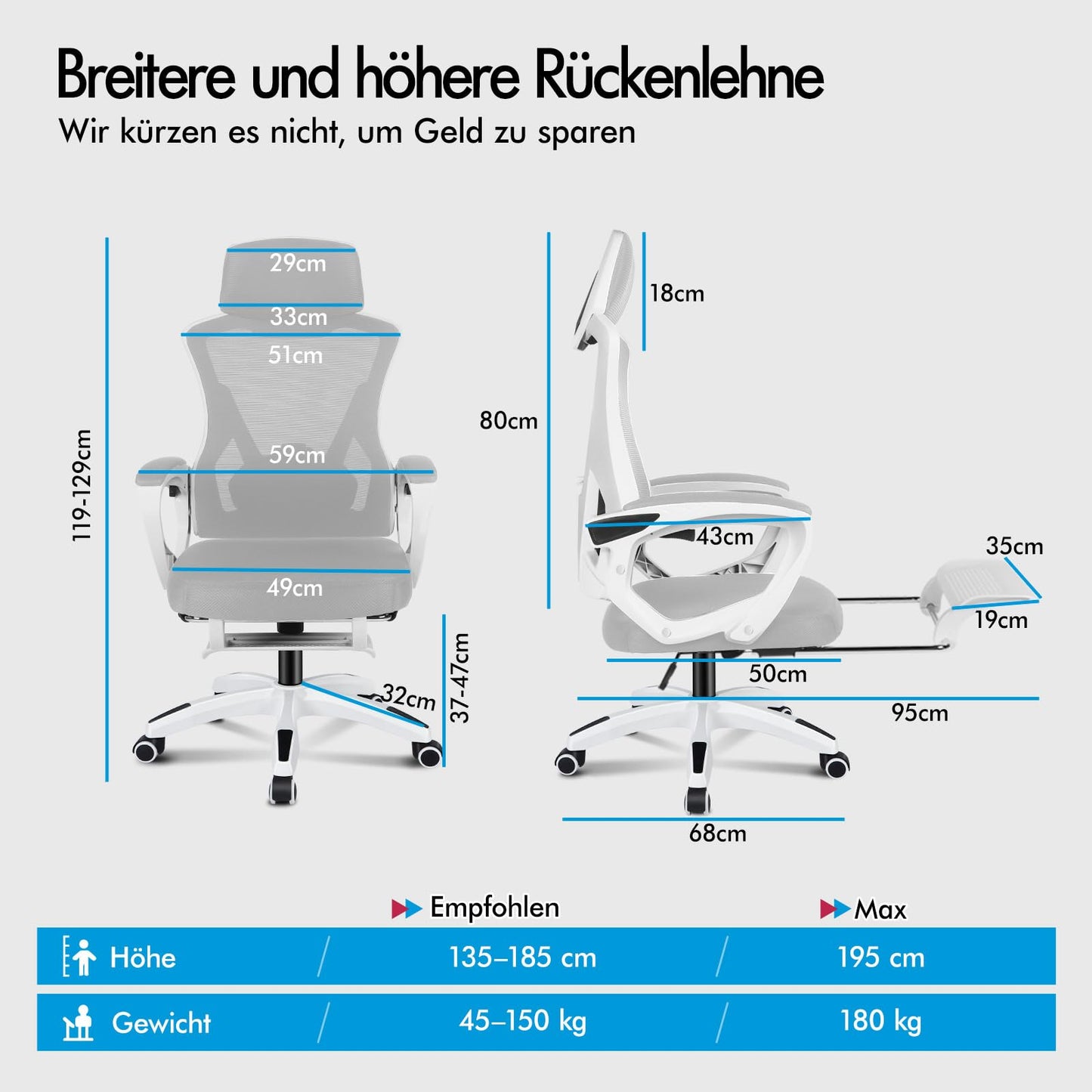 ALFORDSON Bürostuhl, Lendenstütze, Atmungsaktives Netz und Stoff, Hochklappbare/Verstellbare Armlehnen, Hochwertiger Schaumstoff, 180kg für Zuhause & Gaming, Wale, Schwarz
