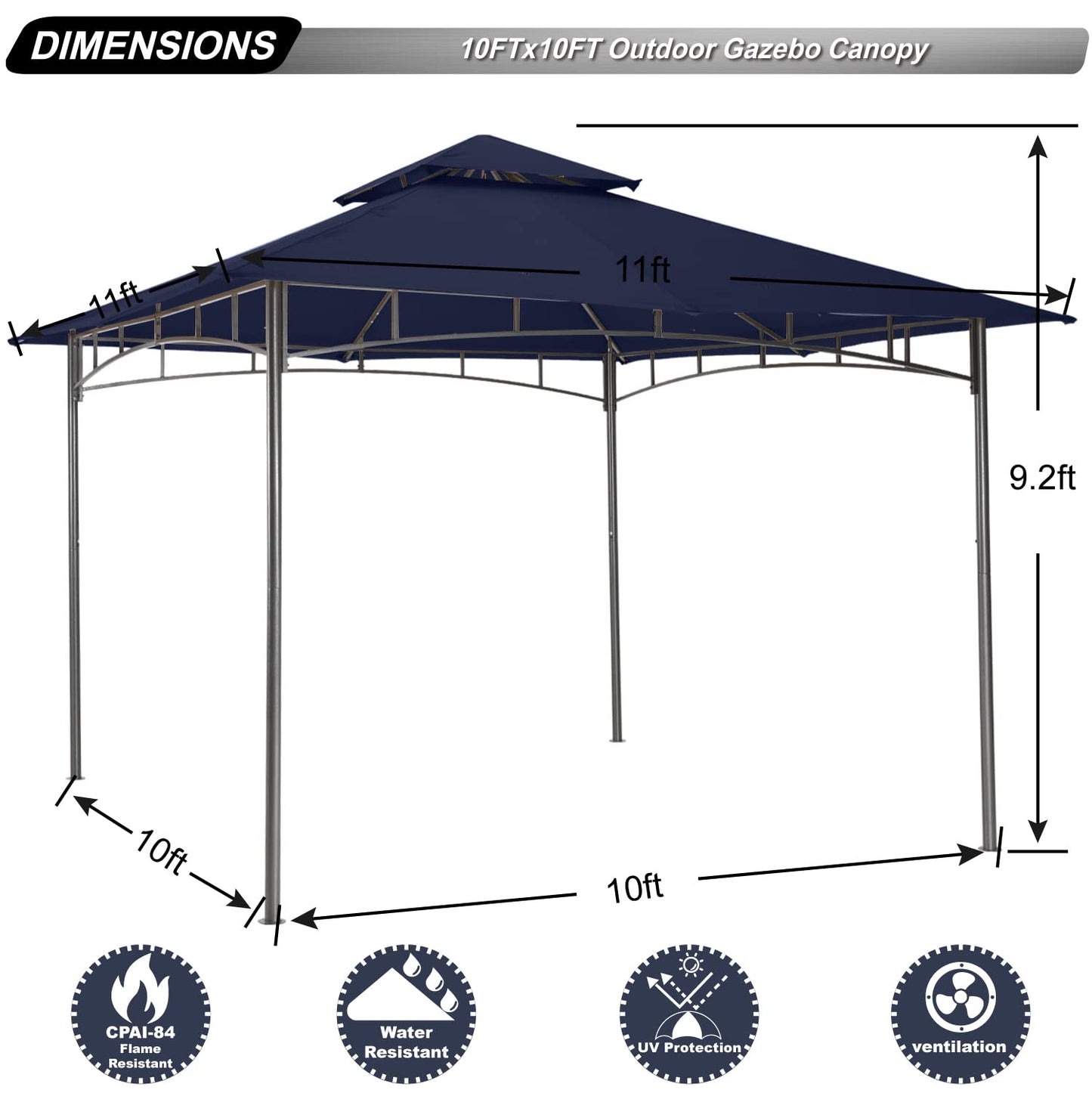 ABCCANOPY Pavillon 2.5x2.5m Wasserdicht Stabil Winterfest Gartenpavillon，Doppeldachweichdach Hinterhof-Partyzelt mit Netz für Schatten und Regen,Grau