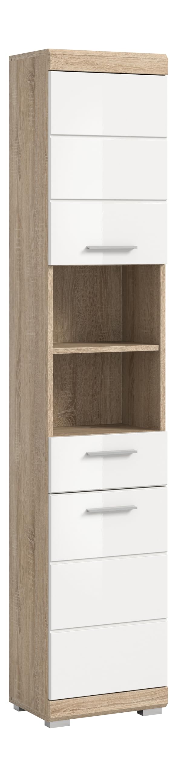 Badezimmer Scout X06B2723 Wall-Mounted Cupboard Wide Cabinet in Front White High Gloss Body Smoke Silver Nb. Approx. 74 x 79 x 24 cm
