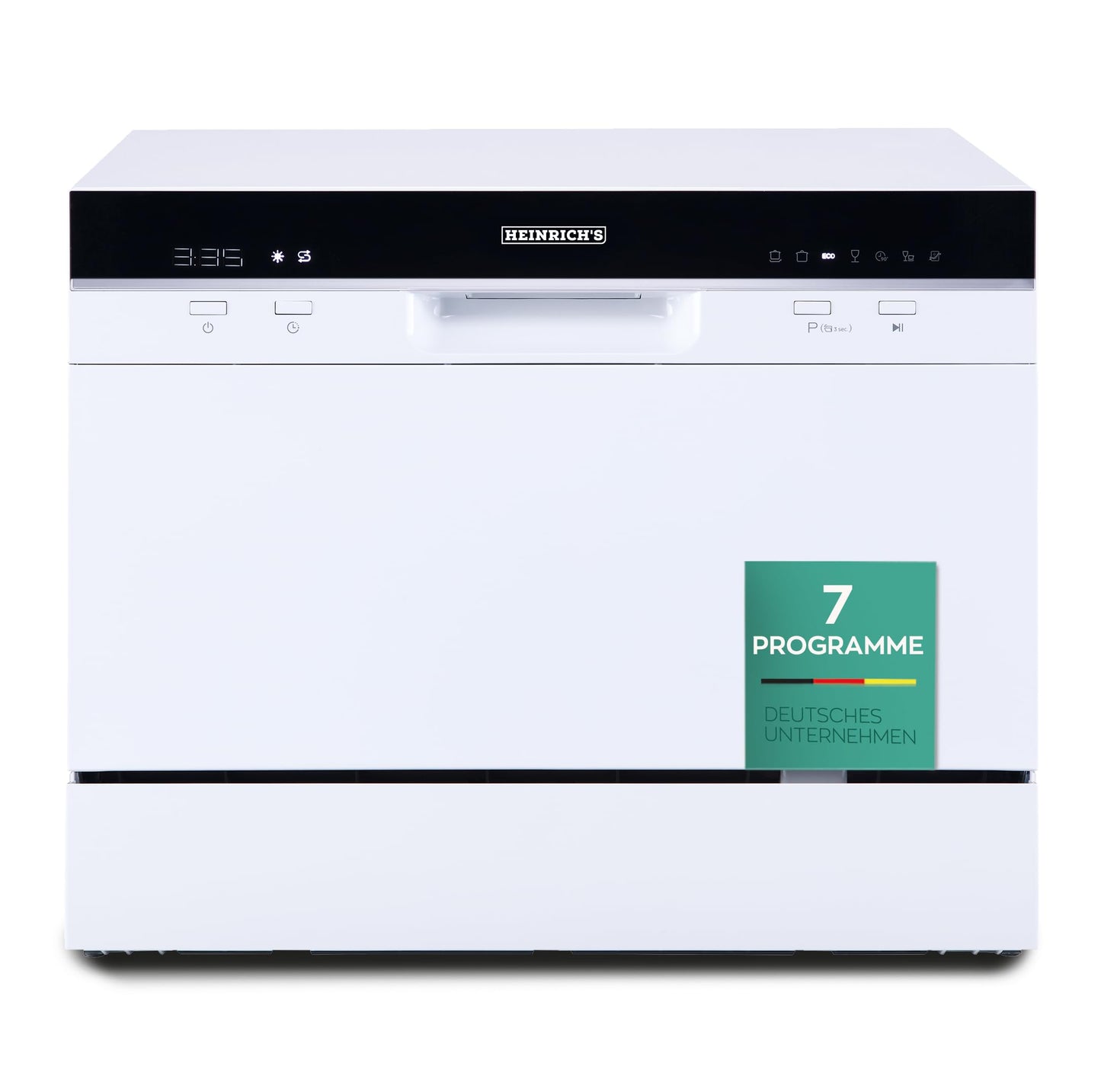 Heinrich´s Portable Mini Dishwasher, Dishwasher, Table Dishwasher with 6.5 L Consumption, Only with Water Connection, Small + Freestanding for Office, Camping/Motorhome, 7 Programmes, 1380 W