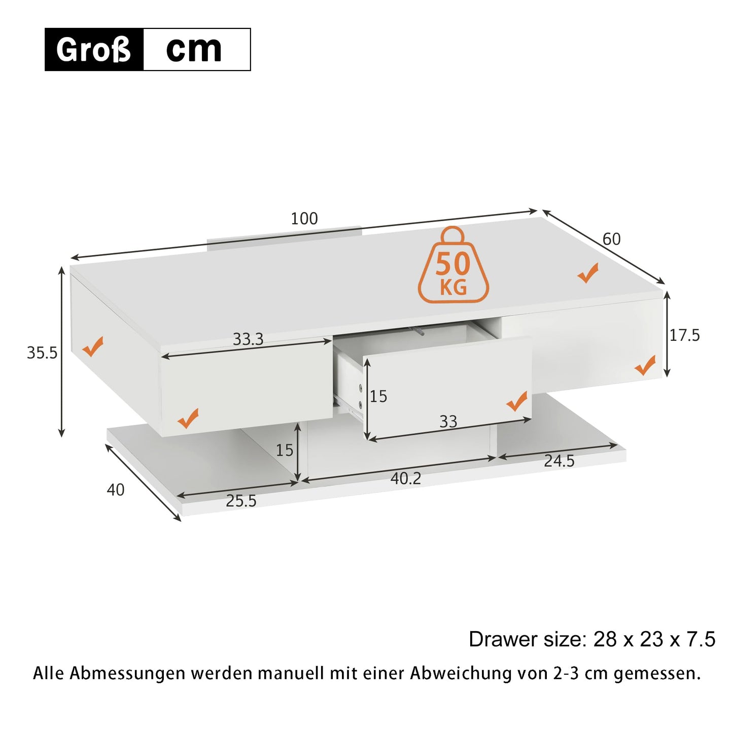 Merax High Gloss Coffee Table with LED, Modern Living Room Table with Storage Drawers, Multifunctional Side Table for Living Room, Rectangular Centre Table, Sofa Table, Coffee Table, Office, Black