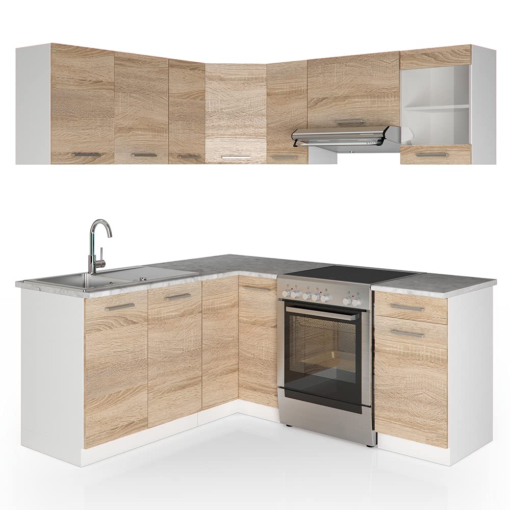 Vicco Rick Corner Kitchen, Anthracite High Gloss/White, 190 x 60 cm, AP Marble