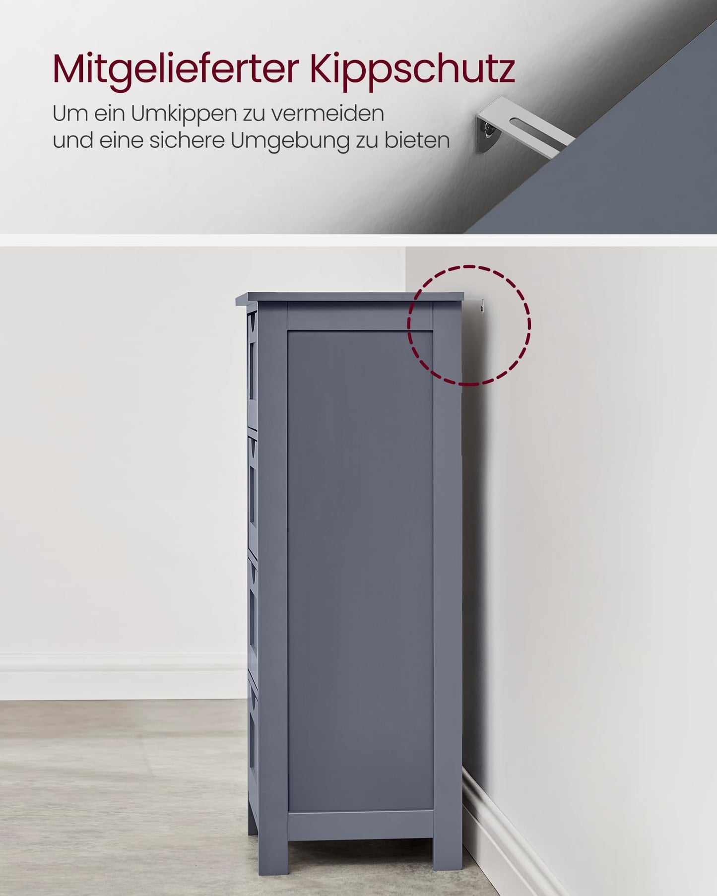 VASAGLE LHC40W Bathroom Cabinet Side Cabinet with 4 Drawers 30 x 30 x 82 cm for Bathroom Living Room Dining Room Kitchen Modern White