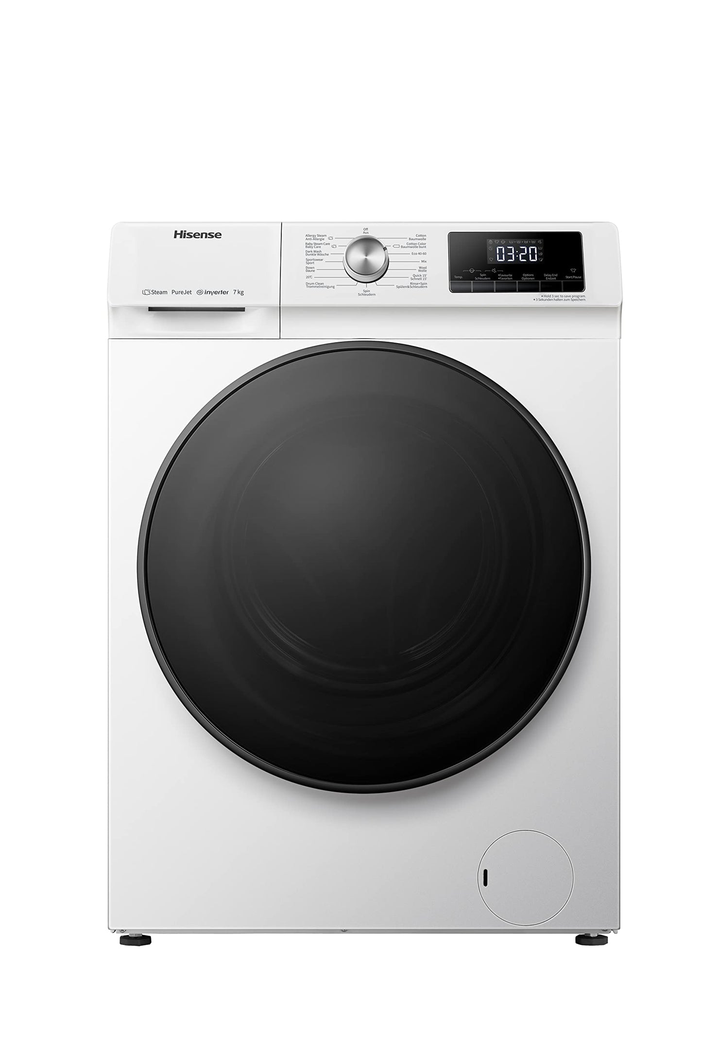 Hisense WF3S1043BW3 Washing Machine with Steam Function, 10.5 kg, 1400 rpm, 19 Programmes, WiFi, ConnectLife, Power JetWash, Aqua Stop, Auto Wash, Quick Wash, Steam Refresh, Energy EEK A-20 Percent