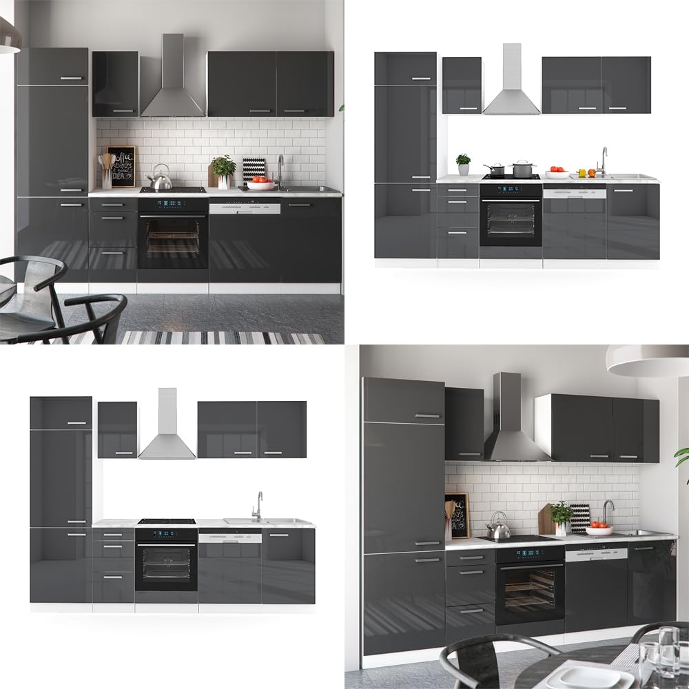 Vicco Küchenzeile Optima, Weiß Hochglanz/Weiß, 270 cm ohne Arbeitsplatte