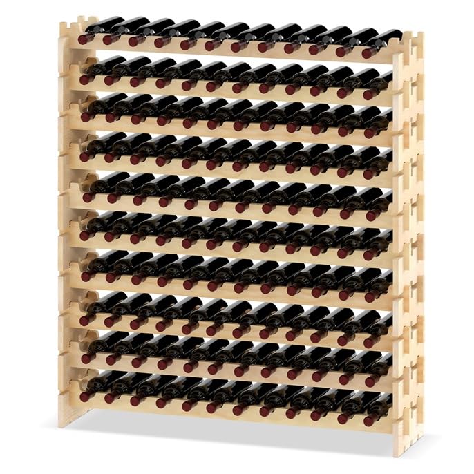 COSTWAY Wine Rack Wood Stackable Bottle Rack for 72 Bottles, Wine Rack with 6 Levels, Wooden Shelf, Bottle Stand for Kitchen, Dining Room, Bar, Basement, 119 x 29 x 72 cm
