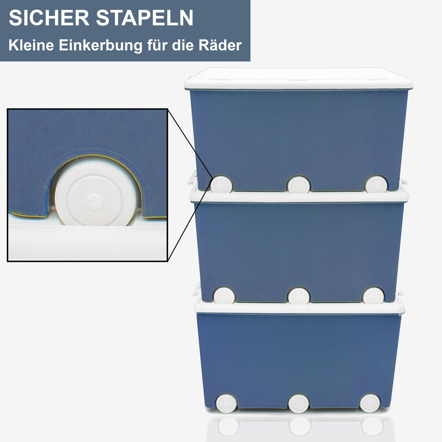 Babykajo 3 Storage Boxes with Lid and Wheels 50 L - Stacking Boxes with Lid Opaque - Plastic Box with Lid for Closing - Boxes Storage with Lid