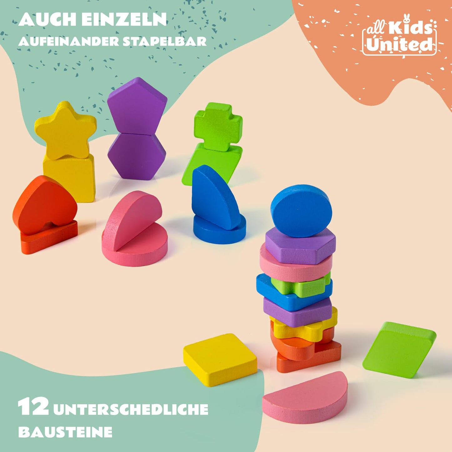 all Kids United® Wooden Cube Educational Toy Box Play Box for Baby & Toddler; Wooden Toy Puzzle Sorting Cube Trains Motor Skills Promotes Shape Recognition & Concentration