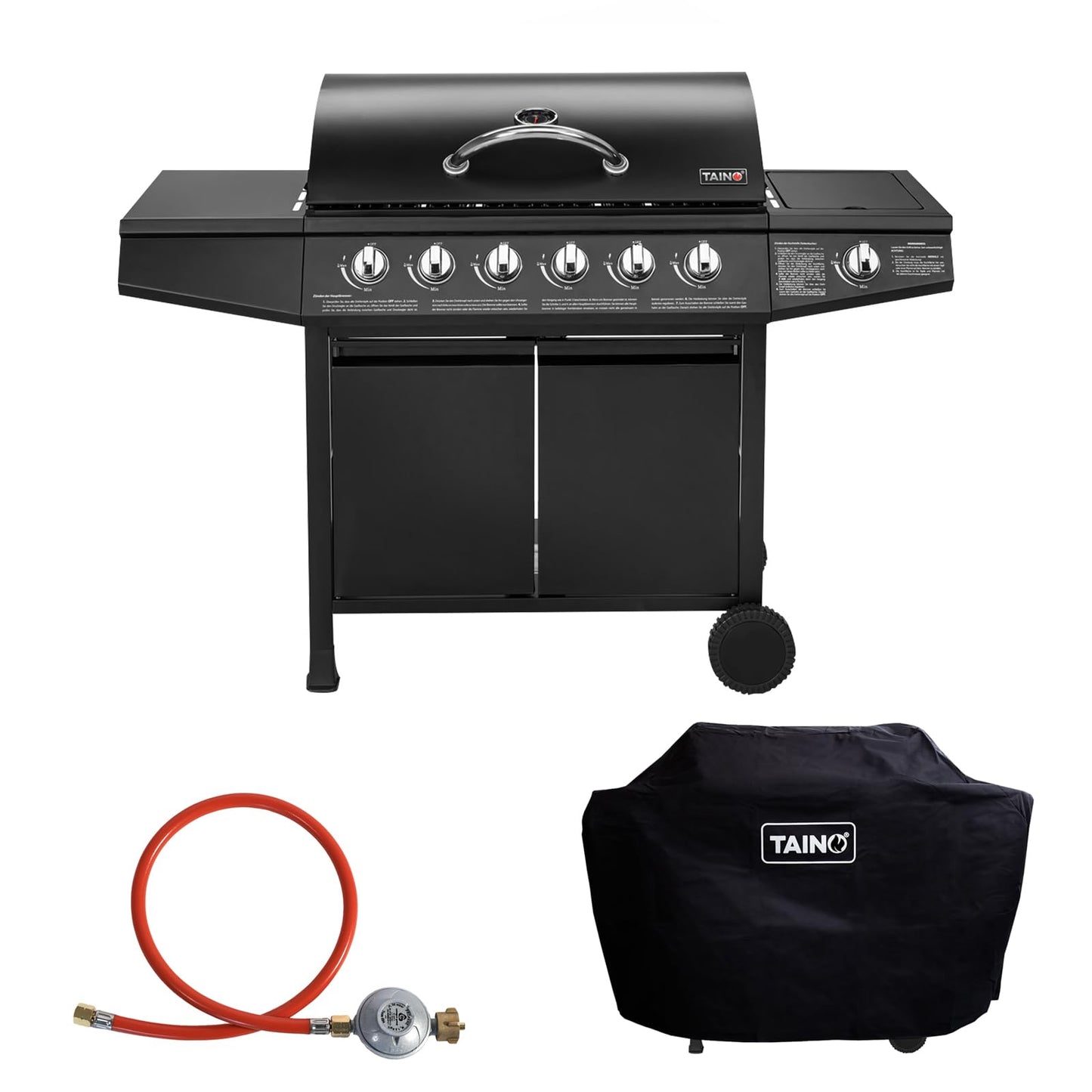 TAINO Basic BBQ Gas Grill Trolley Stainless Steel Burner + Side Burner Grill (Gas Grill Basic 4+1 Set)