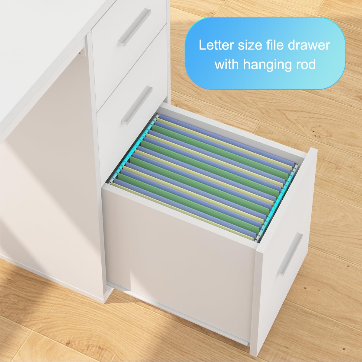 LVB White L Shaped Corner Desk with Drawers, Reversible Modern L Shaped Computer Desk with Storage Cabinets, Large L Shaped Wooden L Shaped Desk Metal L Shape