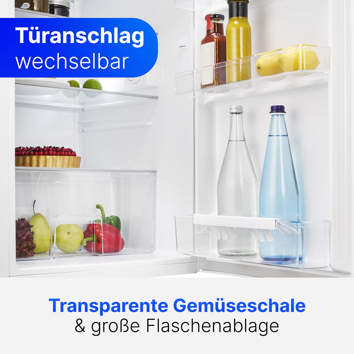 Bomann® Fridge without Freezer | Energy Class D | 85 cm | Quiet 39 dB | 3 Shelves | Door Hinge Changeable | 133 L | Small Fridge with Vegetable Compartment | Standard Fridge | VS 2195.1 White