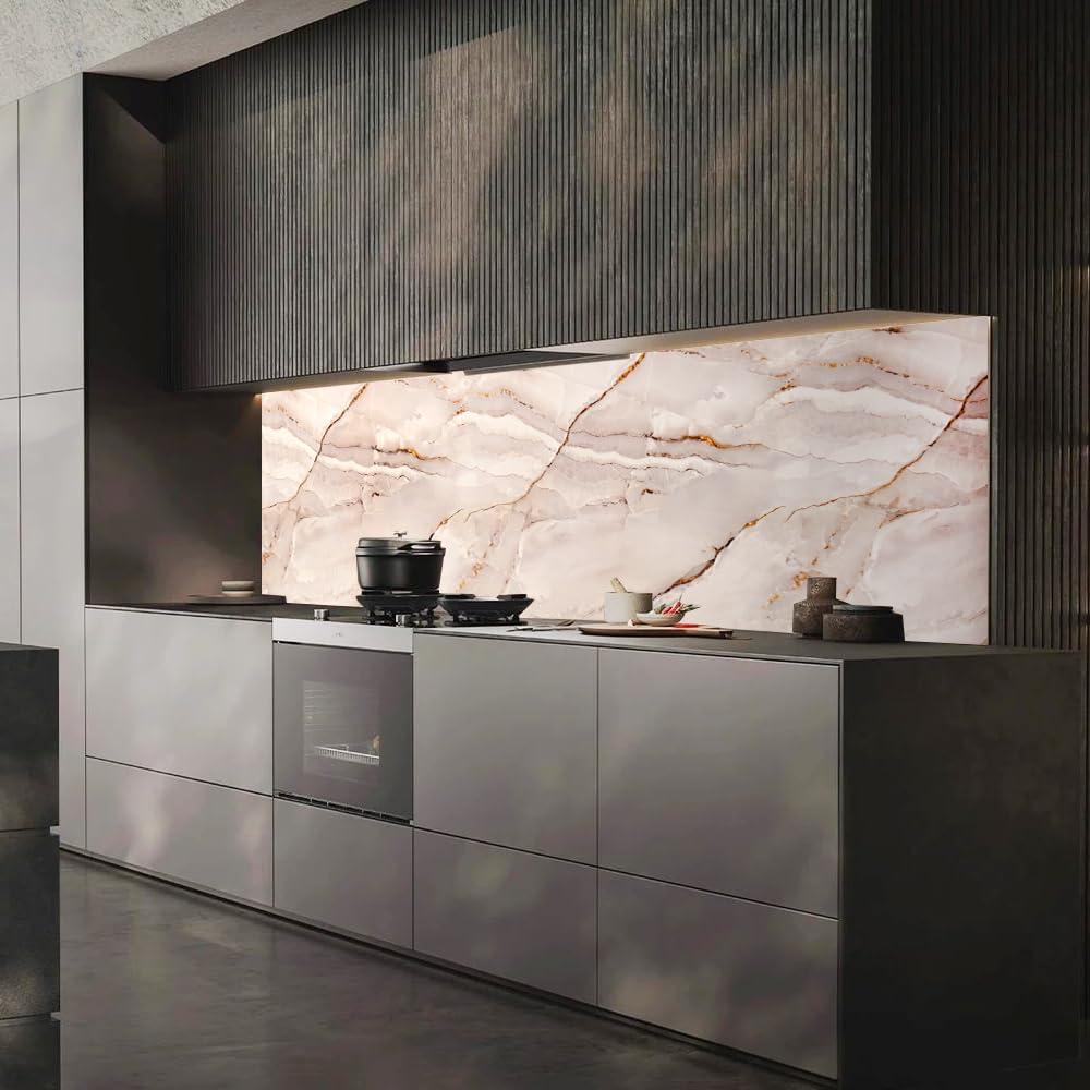 Luxury and Self-Adhesive Kitchen Back Wall - Simple and Stylish Wall Panels (High Gloss Marble White/Grey, 300 cm x 60 cm x 0.2 cm)