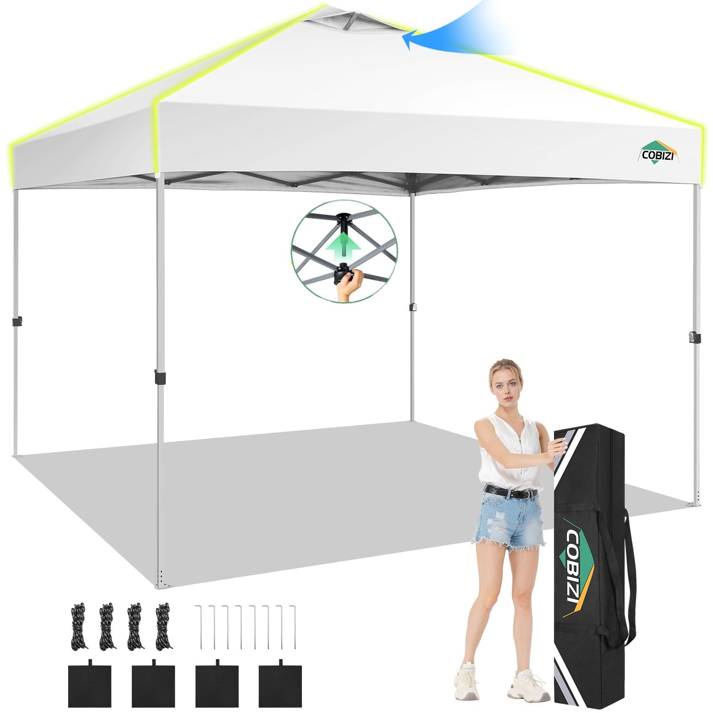 COBIZI Faltpavillon 3x6 Pavillon wasserdicht Winterfest, Ein-Tasten-Zentralverriegelung Partyzelt Faltbar Anti-UV mit 6 Seitenwänden, Gartenpavillon mit Leuchtstreifen für Hochzeiten, Freien, Garten