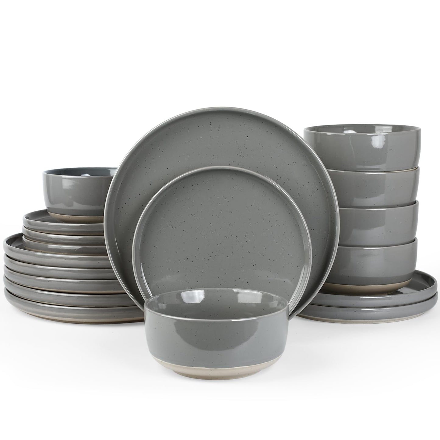 Starlight Crockery Set, 18-Piece Plate Set, Crockery Set for 6 People, Ribbed Textured Tableware, Microwave & Dishwasher Safe, Anti-Scratch, Reactive Glaze, Matt Black Grey