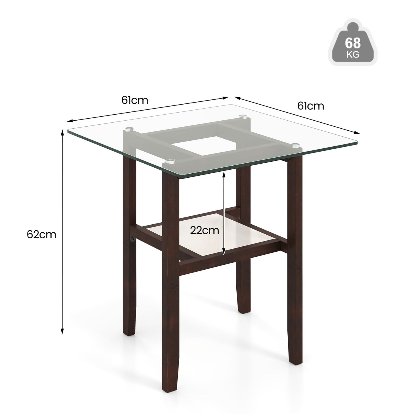 LIFEZEAL Glass Coffee Table, Stylish Living Room Table, Solid Wood with 2 Levels, Modern Sofa Table for Living Room, Bedroom, 107 x 60 x 42 cm