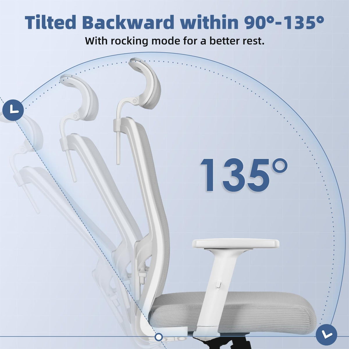 Ergonomic Office Chair with Adjustable Lumbar Support, Armrests and Headrest, Swivel Office Chair 150 kg, Desk Chair, Executive Chair, Rocker Function up to 135°
