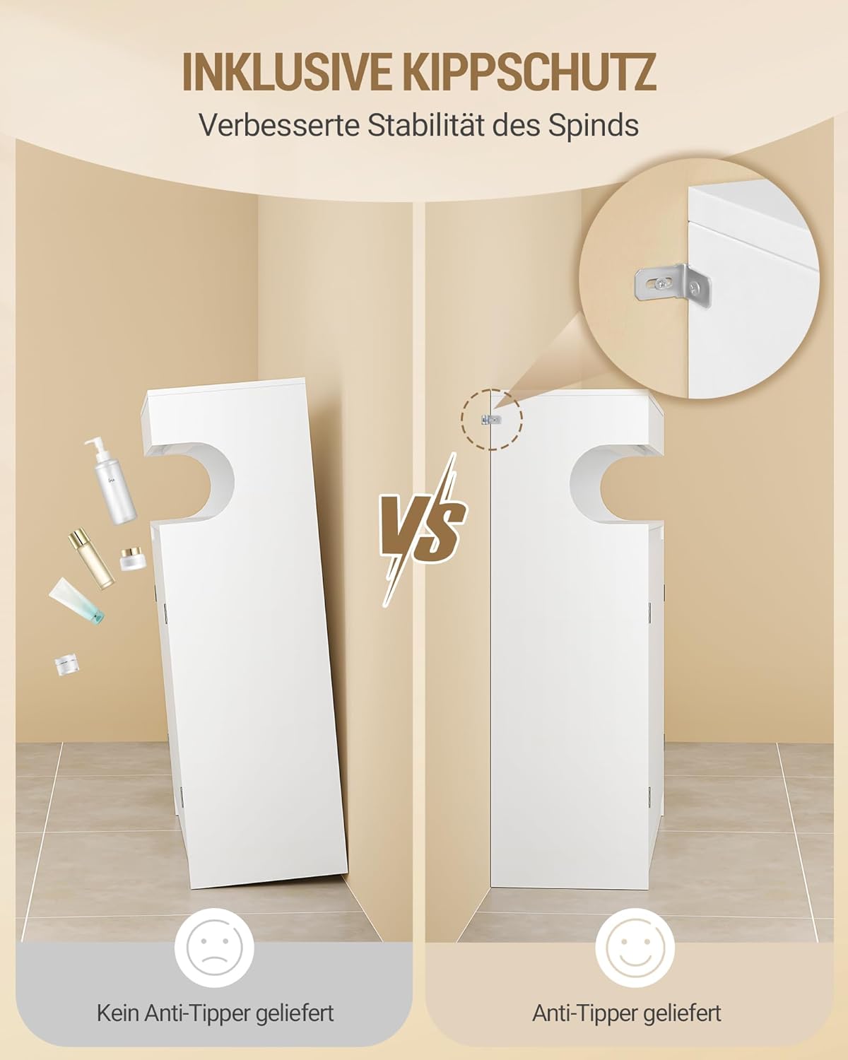 Hzuaneri SC63903X Bathroom Cabinet Storage Cabinet with 2 Drawers and 2 Doors Kitchen Cabinet Chest of Drawers Adjustable Shelf for Bathroom Drawing Room 30 × 60 × 90 cm White