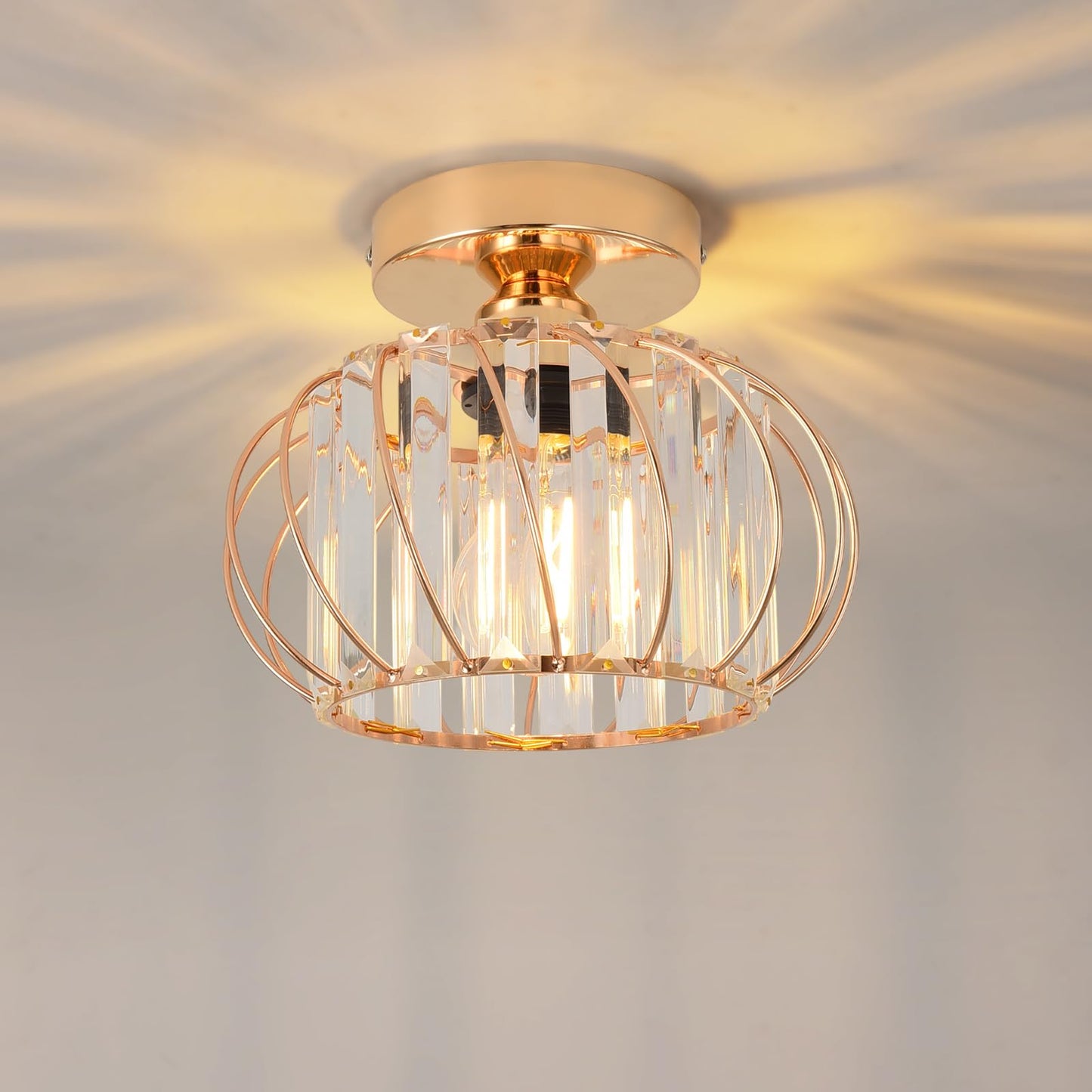 ANWIO Kristall Deckenleuchhte Kronleuchter, Wohnzimmer Lampe, Deckenleuchte E27 für Flur Balkon Küche Schlafzimmer Dekorative, Schwarz, Φ28CM
