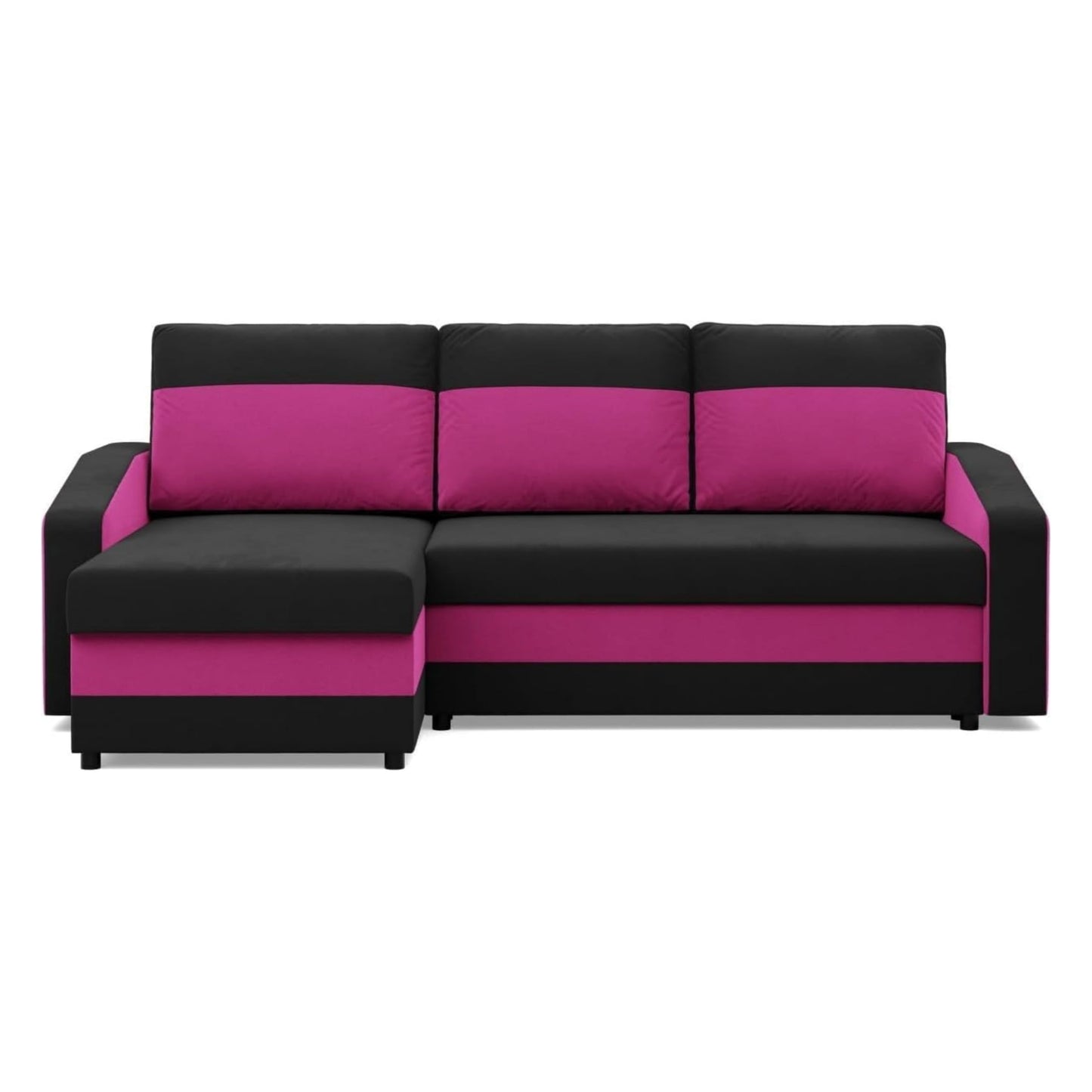 Mebligo Orion Corner Sofa with Sleep Function and Bed Box Black + Pink