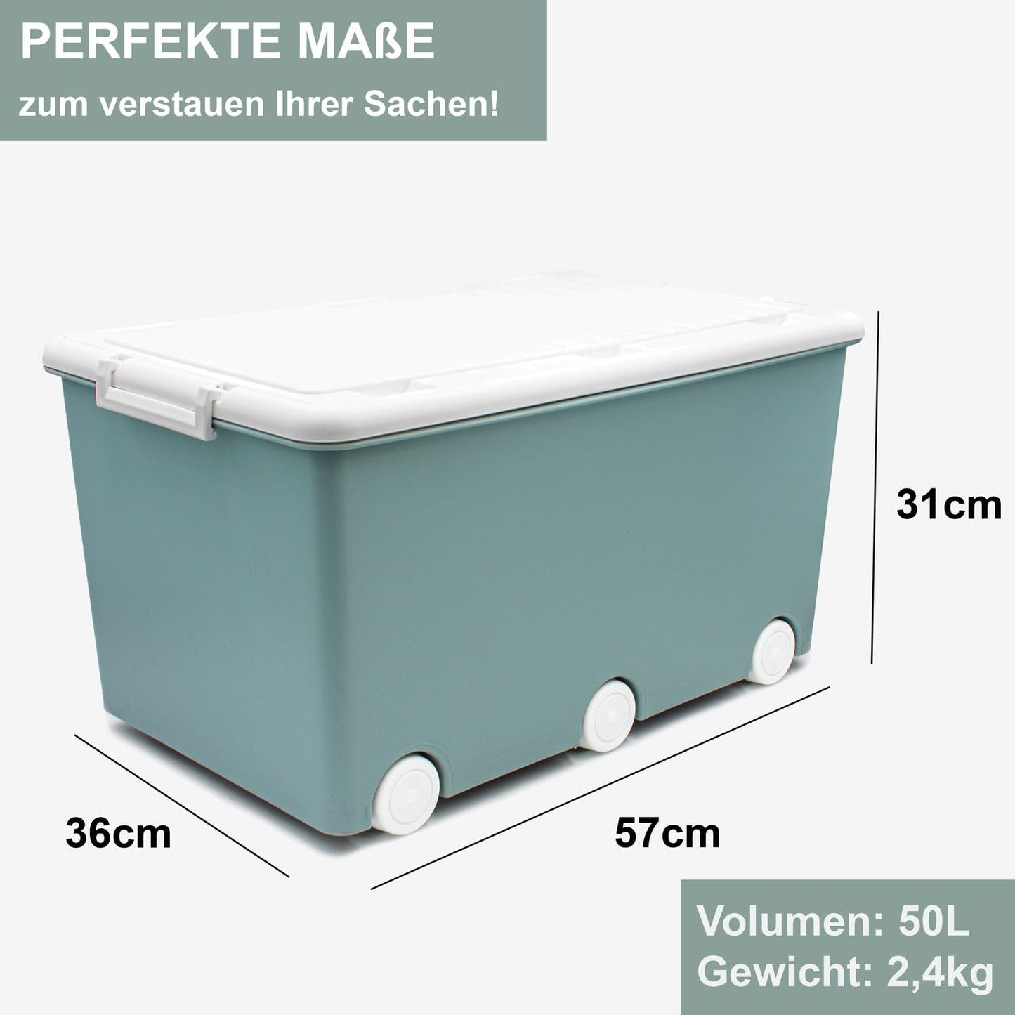 Babykajo 3 Storage Boxes with Lid and Wheels 50 L - Stacking Boxes with Lid Opaque - Plastic Box with Lid for Closing - Boxes Storage with Lid