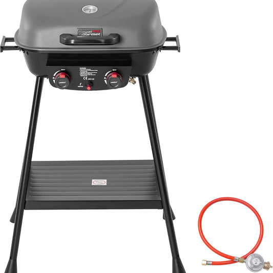 Royal Gourmet 2-Burner Gas Barbecue Small Balcony Picnic Grill 5 kW Barbecue Trolley for Garden and Camping with Easy to Disassemble Grill Stand