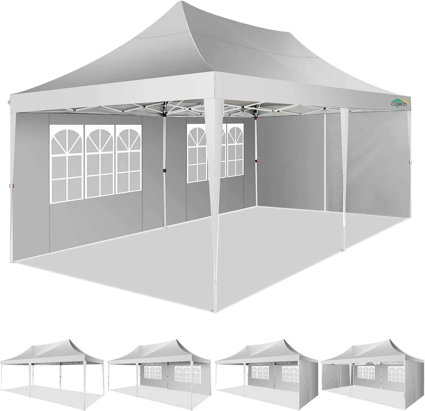 COBIZI Pavillon 3x6,Faltpavillon 3x6 Wasserdicht Stabil Winterfest, Sofort aufklappbare Vordächer Outdoor Gartenzelt mit 6 Seitenteilen, für Party Garten Festival, Weiß