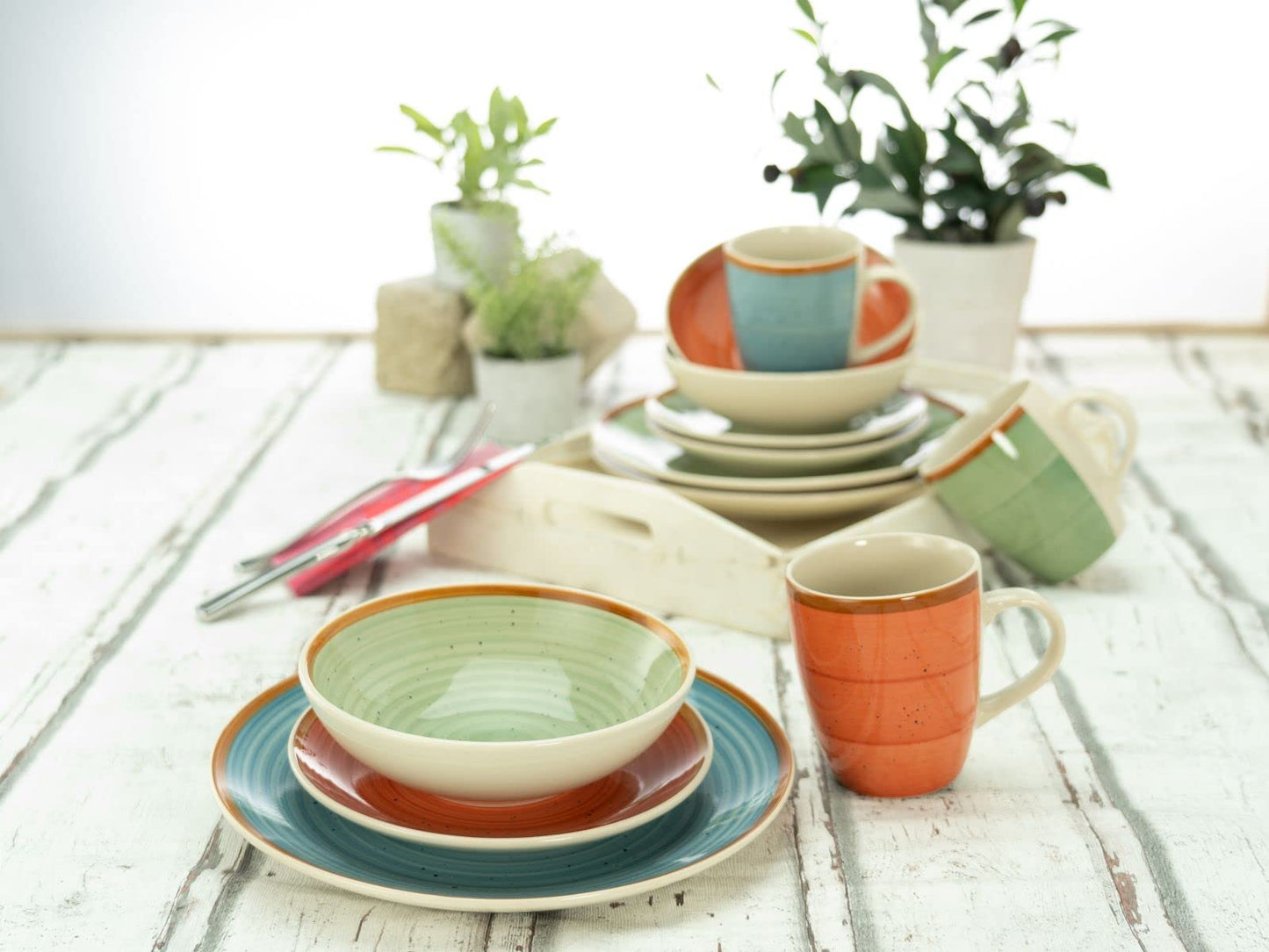 CreaTable, 22851 COUNTRY 24-Piece Crockery Set, Stoneware Crockery Set, Dishwasher and Microwave Safe, Quality Production