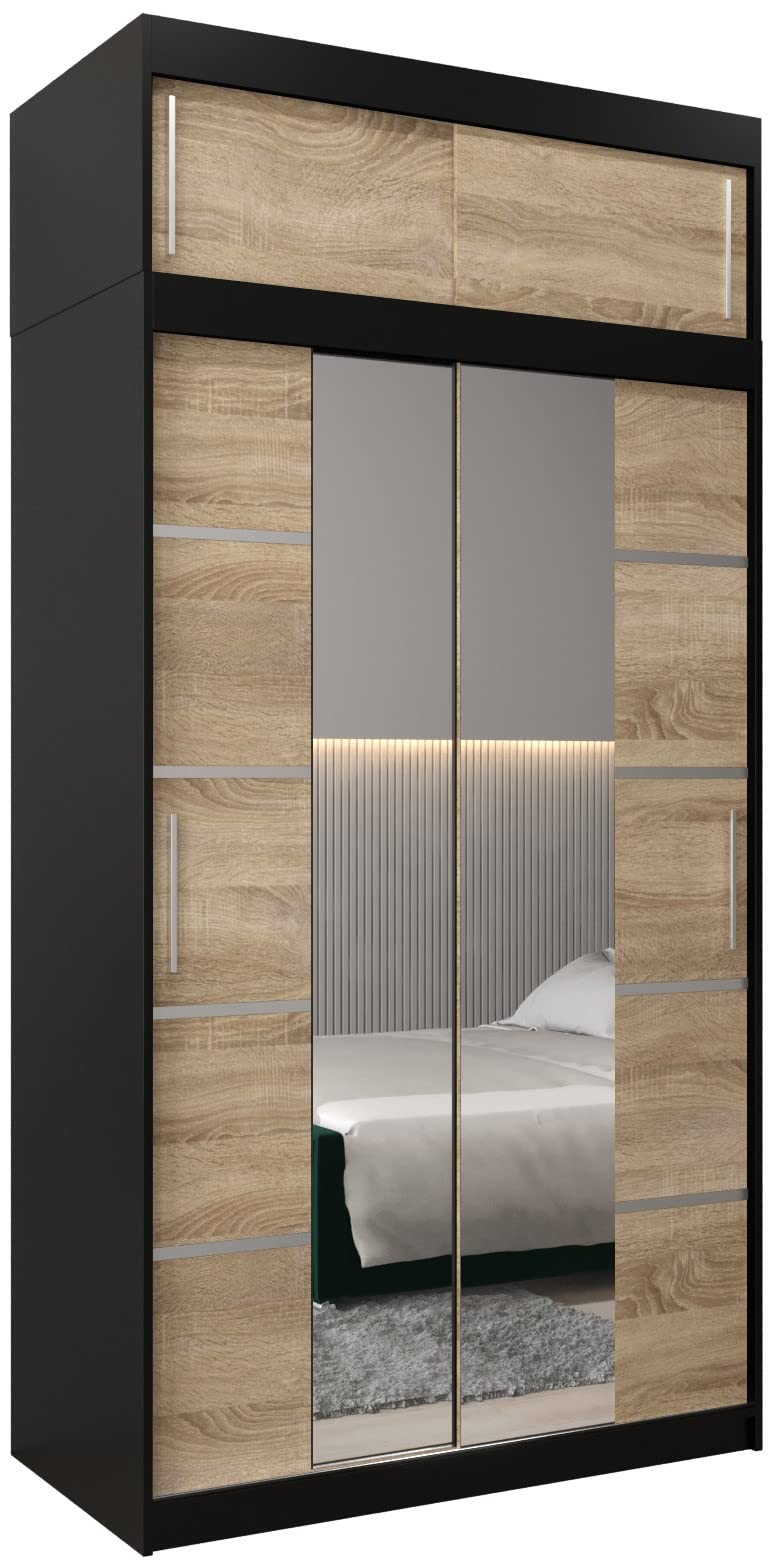 MEBLE KRYSPOL Verona 4 250 Bedroom Wardrobe Sliding Doors Cabinet with Mirror Wardrobe with Mirror Sliding Door Wardrobe Sliding Doors - 250 x 240 x 62 cm - Sonoma with Extension