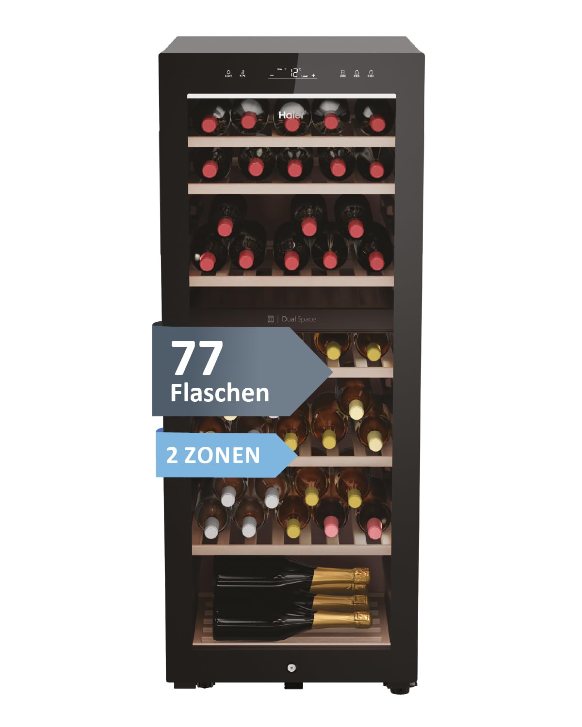Haier Wine Fridge 50 Series 3 HWS34GGH1 I Wine Climate Cabinet for 34 Bottles I Modern Wine Fridge with UV Glass Door & 5 Wooden Shelves I Wine Cooler with Wi-Fi & Touch Display I Low Vibration