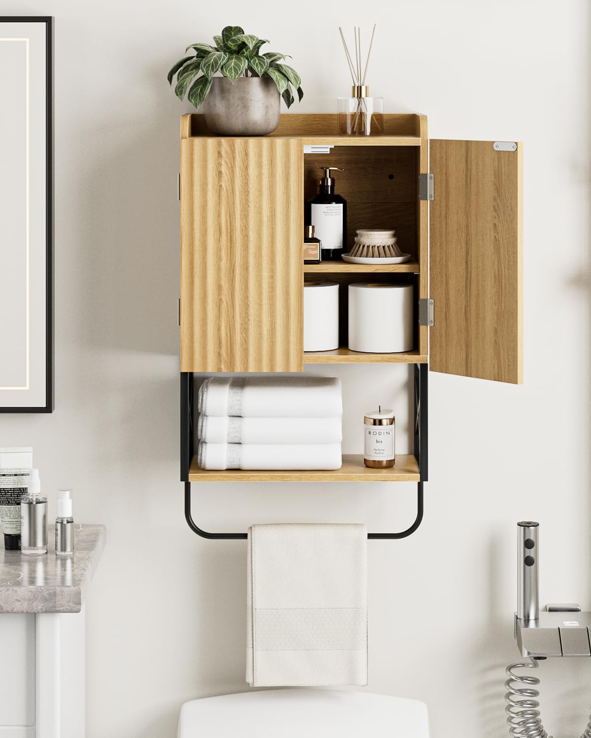 Bathroom Cabinet, Small Medicine Cabinets with Adjustable Shelf and Magnetic Locking Doors, Wall Mounted Hanging Cabinet for Bathroom/Laundry, White
