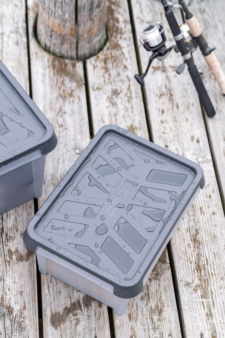 SmartStore Storage Box with Lid 55 L Waterproof Plastic - Set of 4 - Frosted - Nesting & Stackable on Top of Each Other - Food Safe & BPA Free - IP44 - L60 x W40 x H35 cm