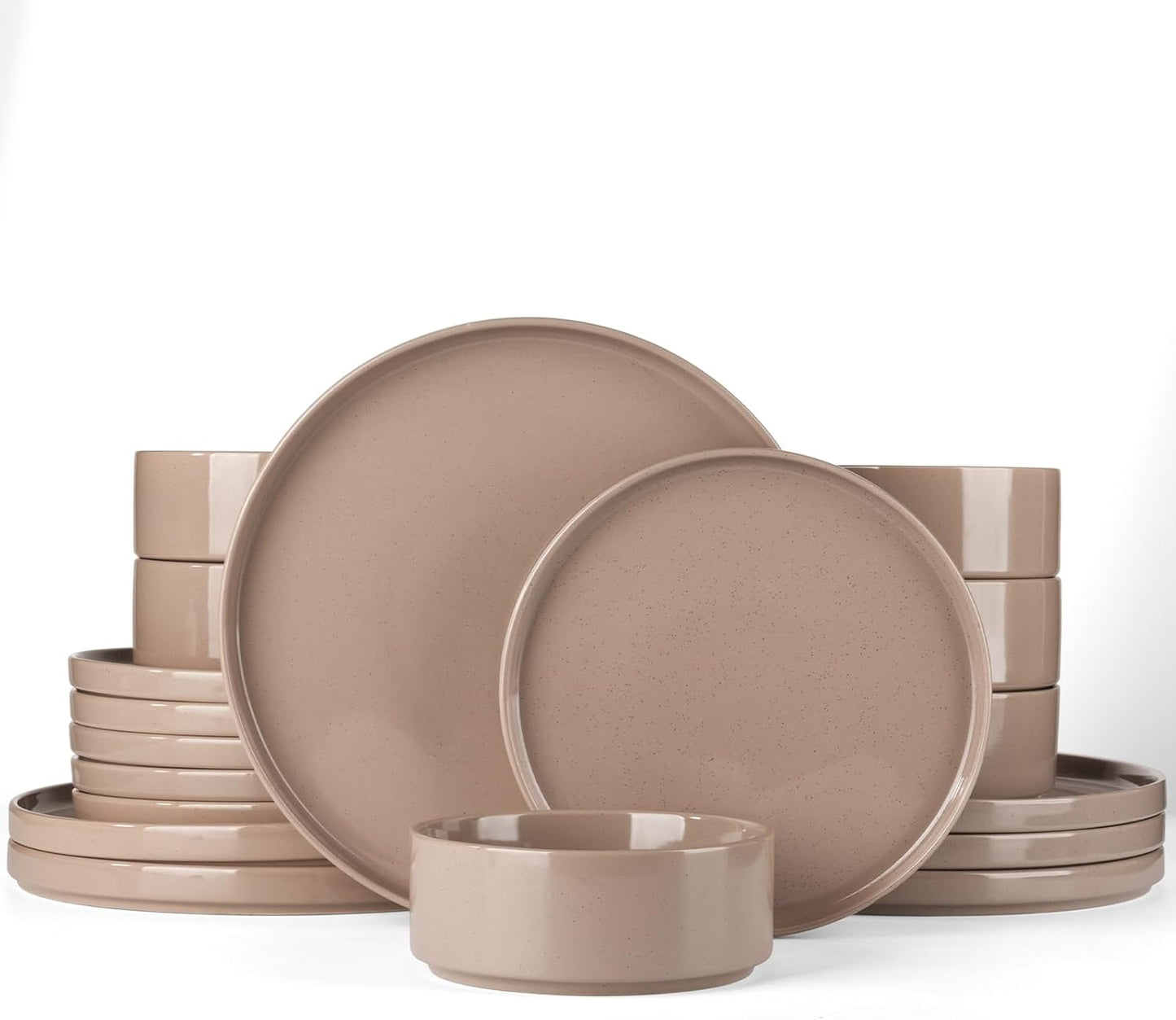 Star 18-Piece Plate Set, Crockery Set for 6 People, Stoneware Crockery Set, Anti-Scratch Dinner Service, Microwave & Dishwasher Safe, Cappuccino White