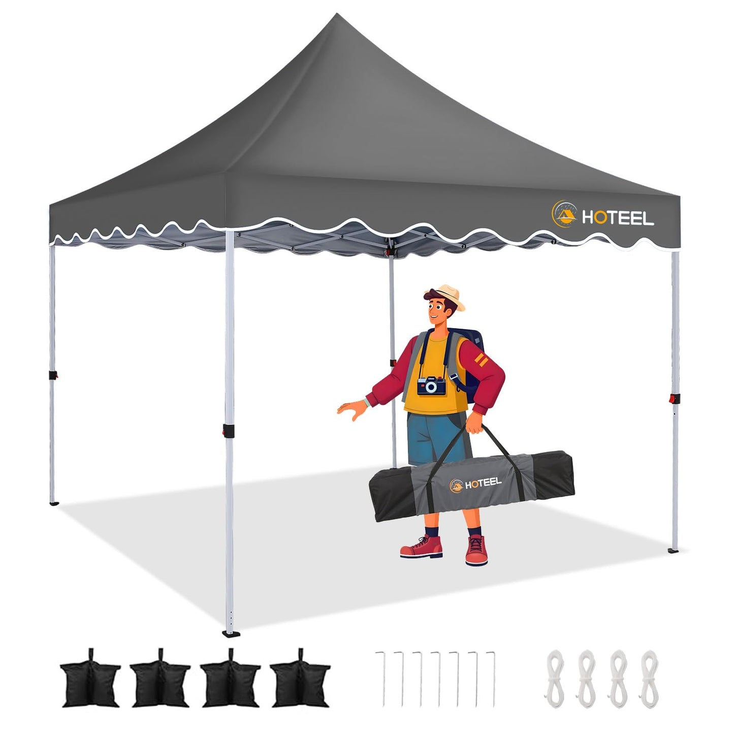HOTEEL Gazebo 3 x 6 Waterproof Stable with 6 Removable Side Walls, Wave Hem Roof Party Tent 3 x 6 with Wheel Bag and 4 Sand Bags, Folding Gazebo 3 x 6 Parasol for Wedding Market (Grey)