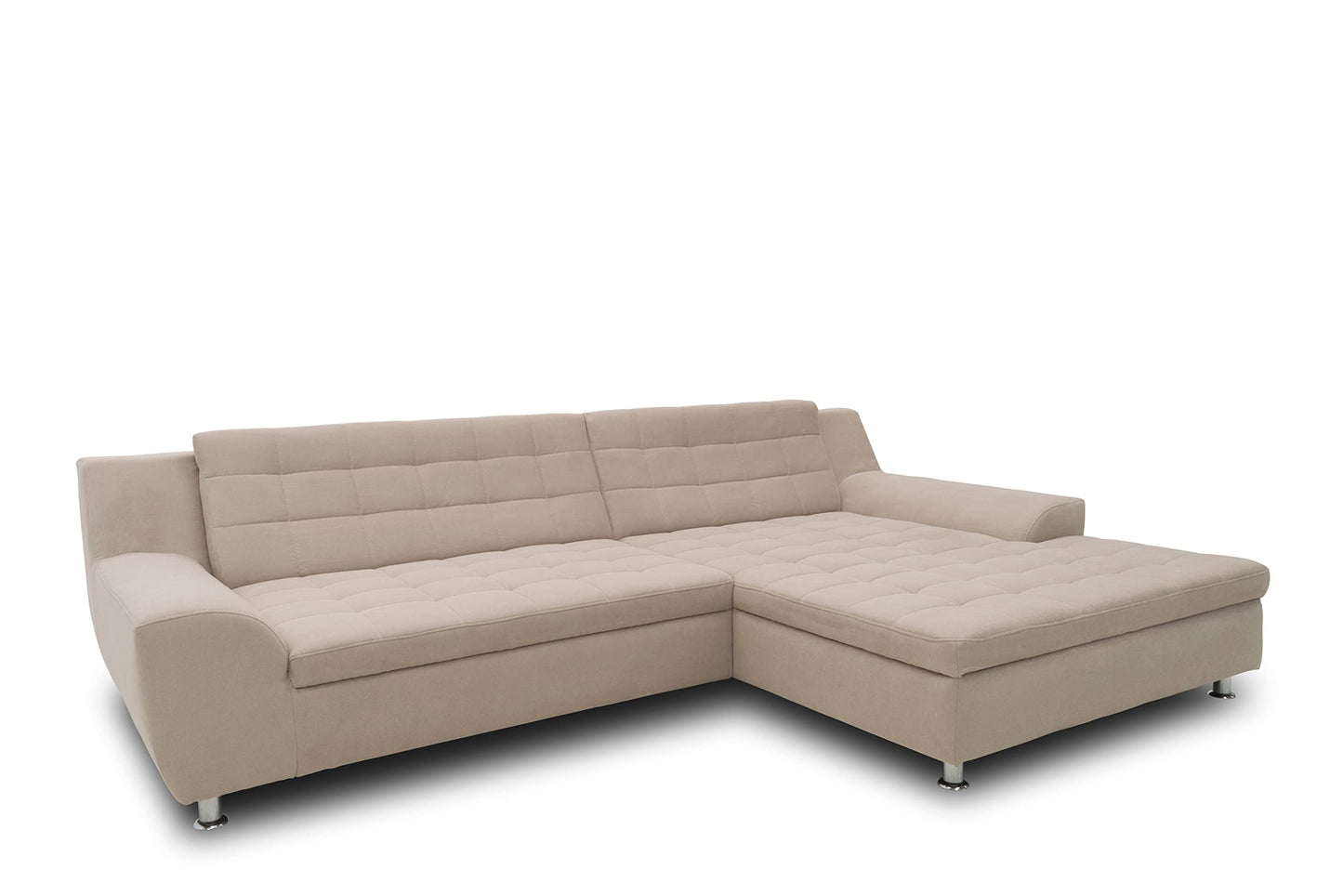 DOMO. collection Merida Corner Sofa, Sofa with Sleep Function in L-Shape, Corner Couch with Bed Box, Sofa Bed 304 x 200 x 84 cm (W x D x H), Beige