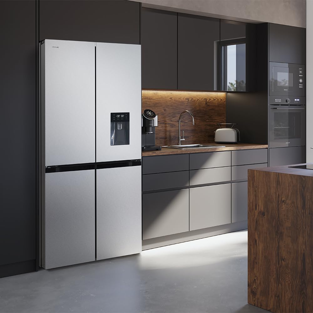 Cecotec Amerikanischer Kühlschrank, 4 Türen, 564 l, Bolero, CoolMarket, 4D 564 Dark E. 183 cm hoch, 91 cm breit, Wasserspender, geringer Stromverbrauch, Invertermotor, Plus, Total NoFrost