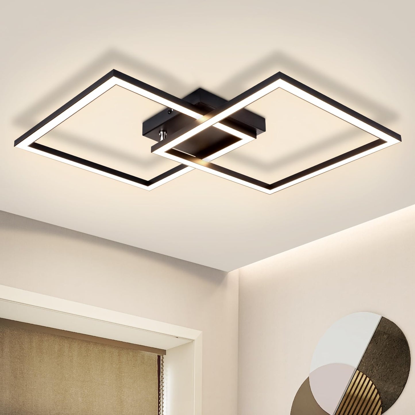 Homefire LED Ceiling Light, Kitchen, 24 W, Kitchen Lamp, Black, Living Room Lamp, Modern Design, Hallway Lamp, Warm White, Hallway, Bedroom Lamp, Square, for Living Room, Bedroom
