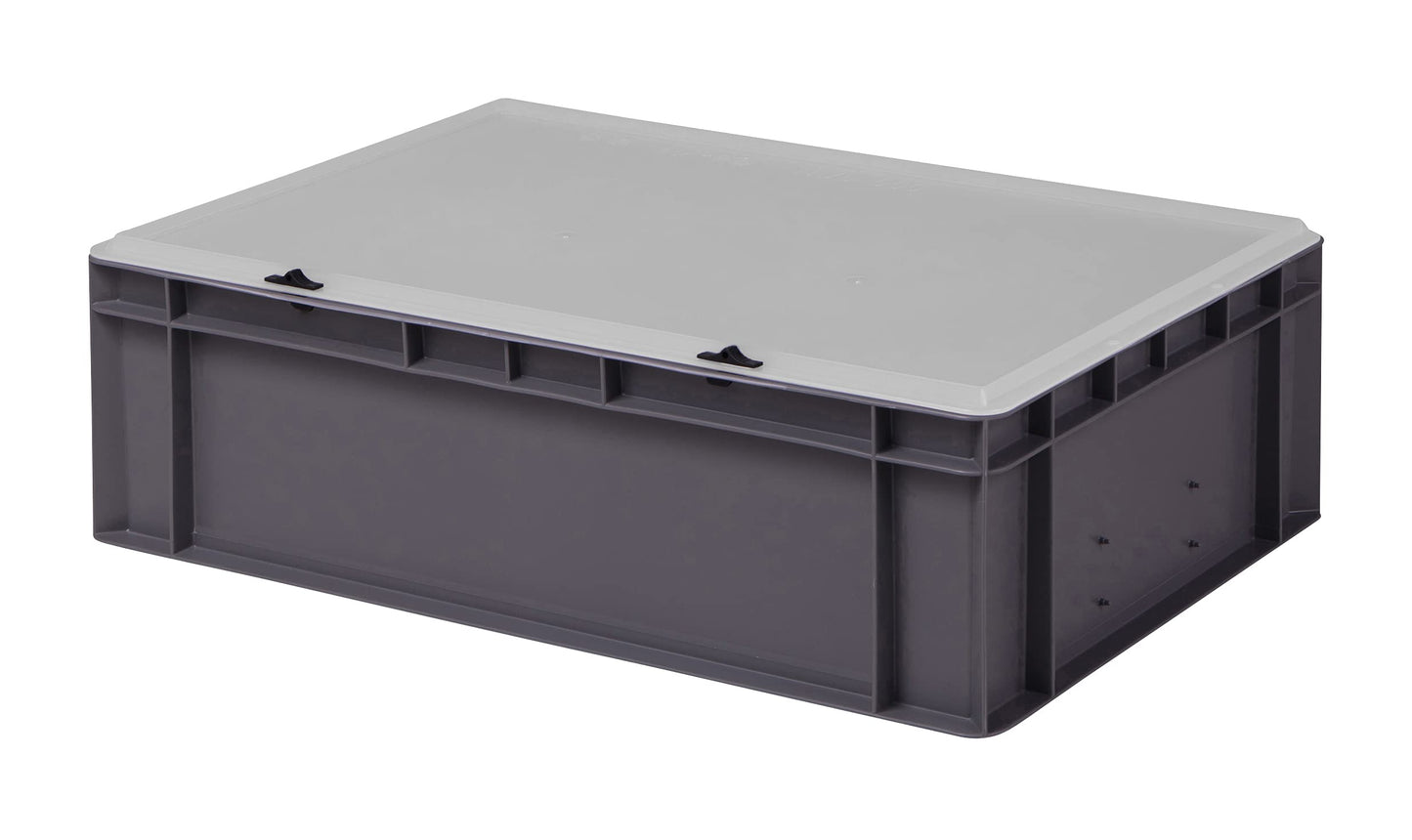 Design Eurobox Stacking Box Storage Container Plastic Box in 5 Colours and 16 Sizes with Transparent Lid (Matte) (Grey, 60 x 40 x 33 cm)