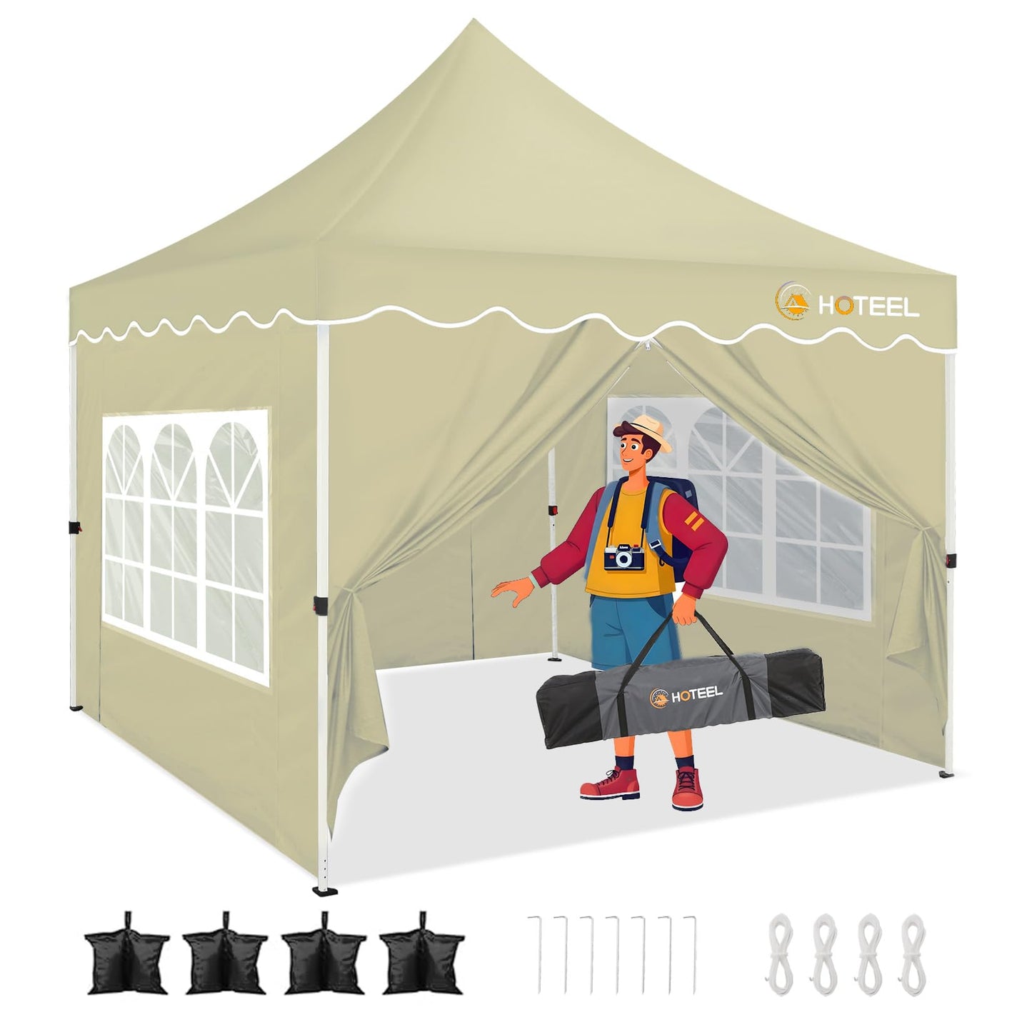HOTEEL Gazebo 3 x 6 Waterproof Stable with 6 Removable Side Walls, Wave Hem Roof Party Tent 3 x 6 with Wheel Bag and 4 Sand Bags, Folding Gazebo 3 x 6 Parasol for Wedding Market (Grey)
